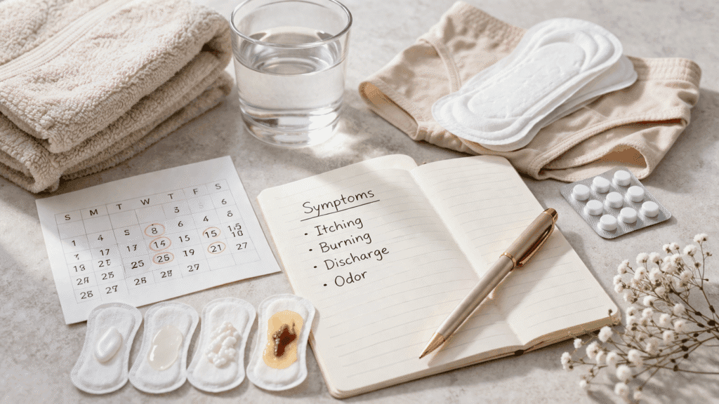 Symptom tracking and feminine care items for yeast infection awareness