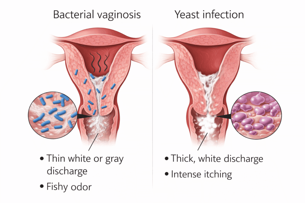 Comparison of bacterial vaginosis and yeast infection symptoms
