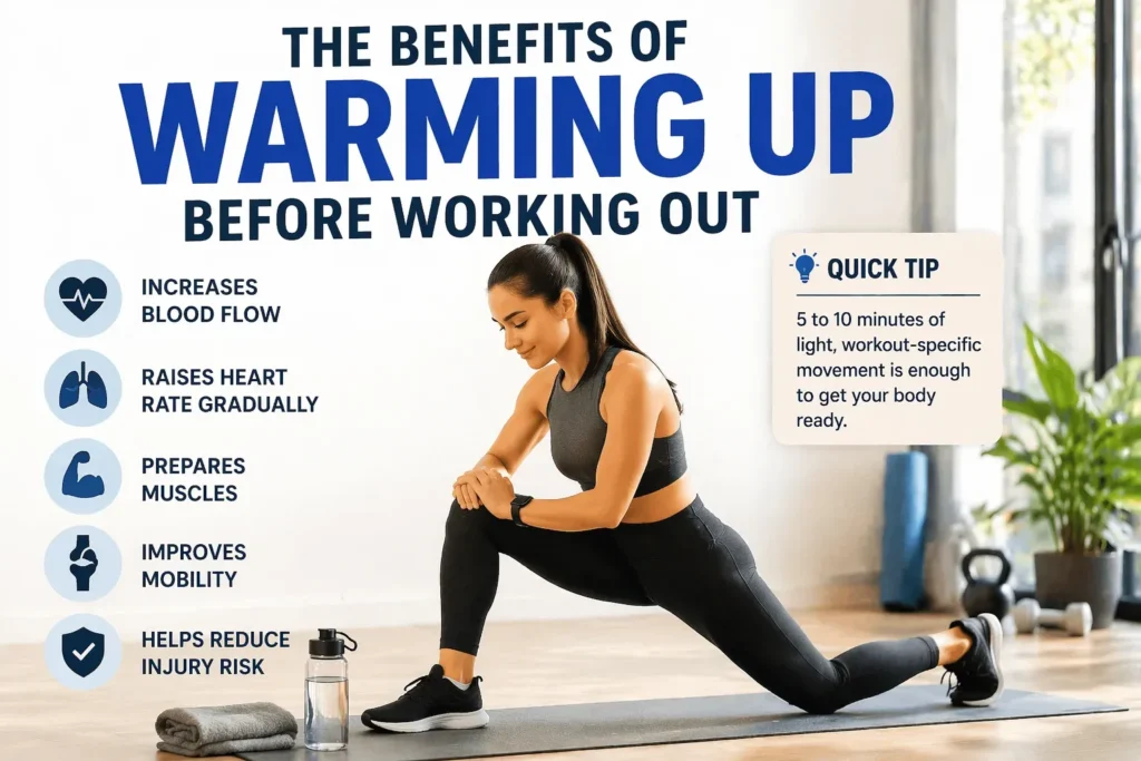 Warm-up benefits infographic for beginners